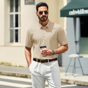 TACVASEN Light Apricot Men's Pique Polo Shirt Short Sleeve Cooling Golf Top
