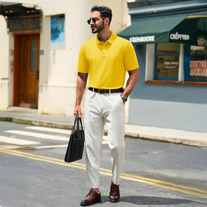 TACVASEN Yellow Men's Pique Polo Shirt Short Sleeve Cooling Golf Top