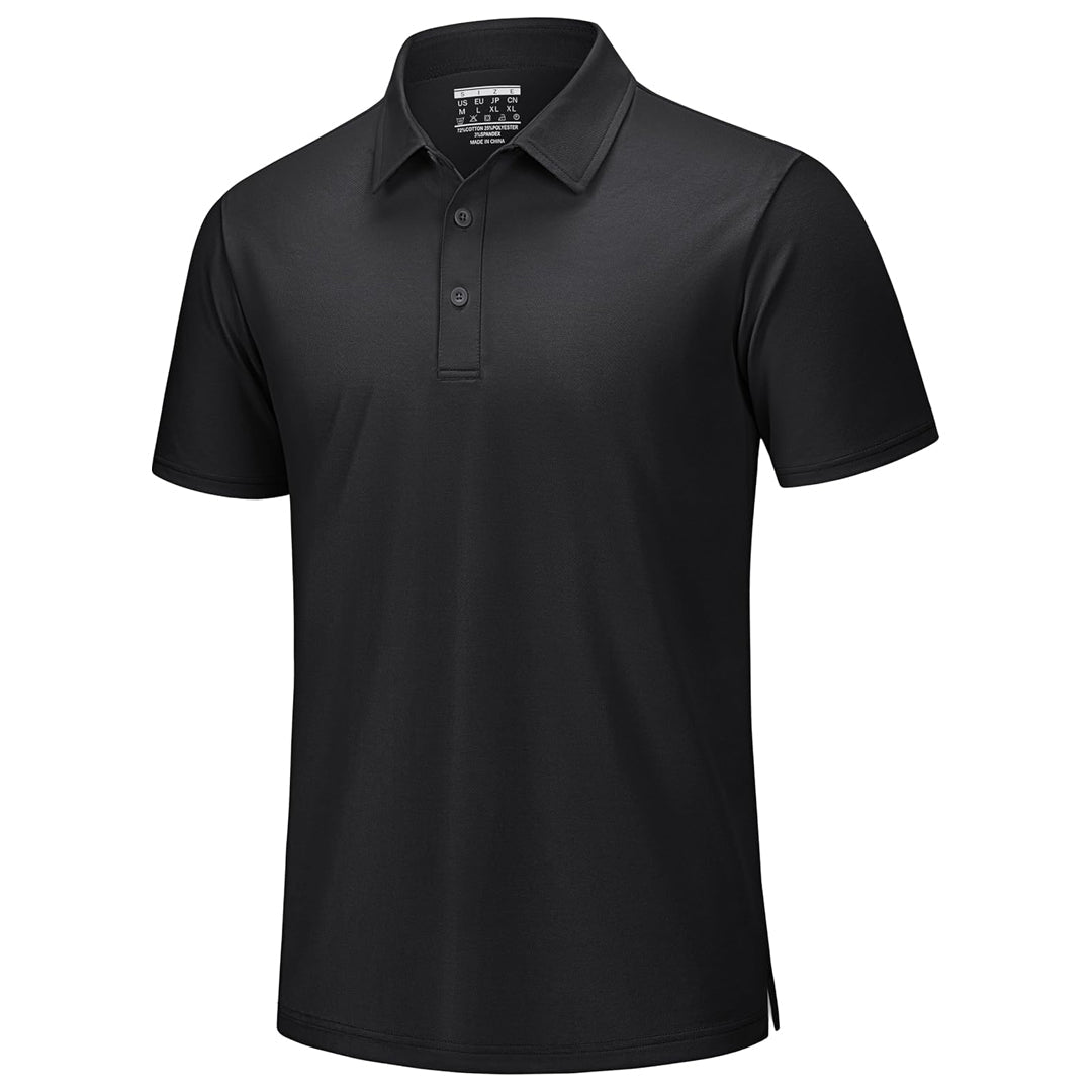 TACVASEN Black Men's Pique Polo Shirt Short Sleeve Cooling Golf Top