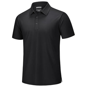 TACVASEN Black Men's Pique Polo Shirt Short Sleeve Cooling Golf Top