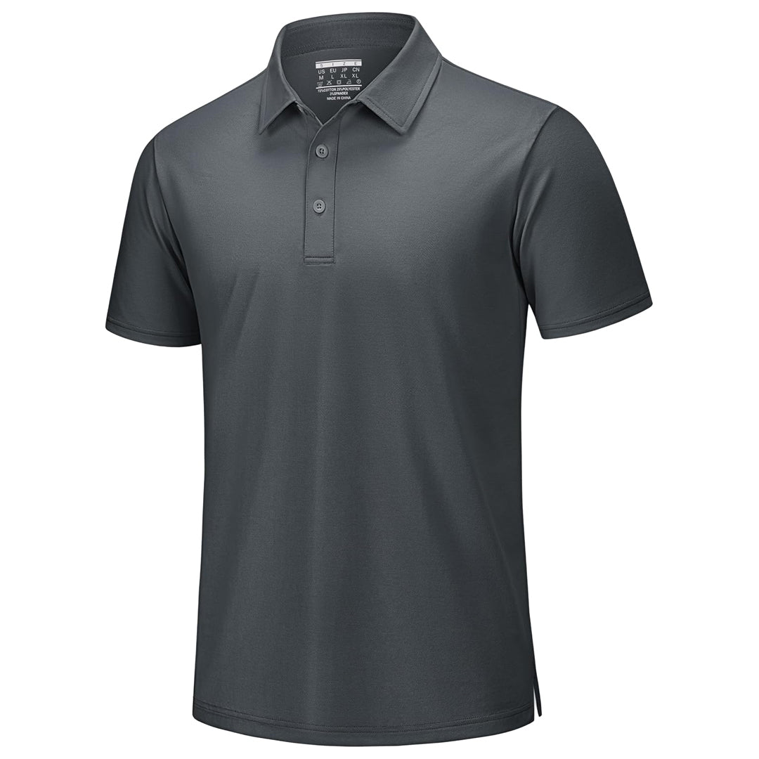 TACVASEN Dark Gray Men's Pique Polo Shirt Short Sleeve Cooling Golf Top