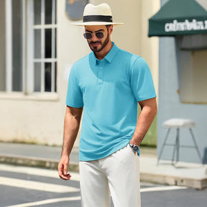 TACVASEN Sky Blue Men's Pique Polo Shirt Short Sleeve Cooling Golf Top