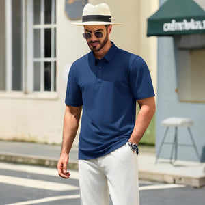 TACVASEN Blue Gray Men's Pique Polo Shirt Short Sleeve Cooling Golf Top