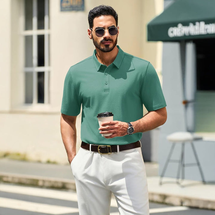 Men's Pique Polo Shirt Short Sleeve Cooling Golf Top - LT25M1399