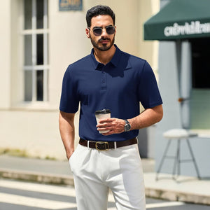 TACVASEN Navy Men's Pique Polo Shirt Short Sleeve Cooling Golf Top