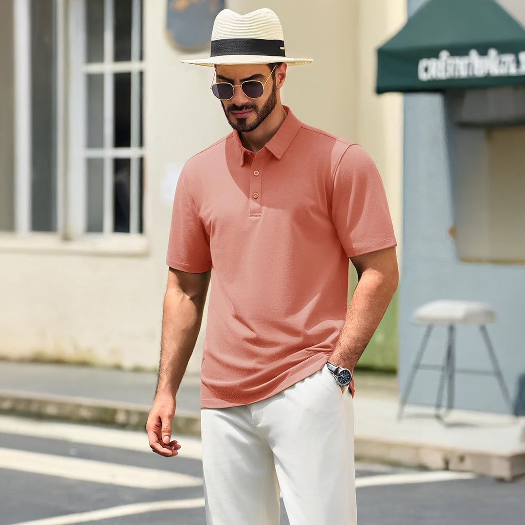 TACVASEN Gray Pink Men's Pique Polo Shirt Short Sleeve Cooling Golf Top