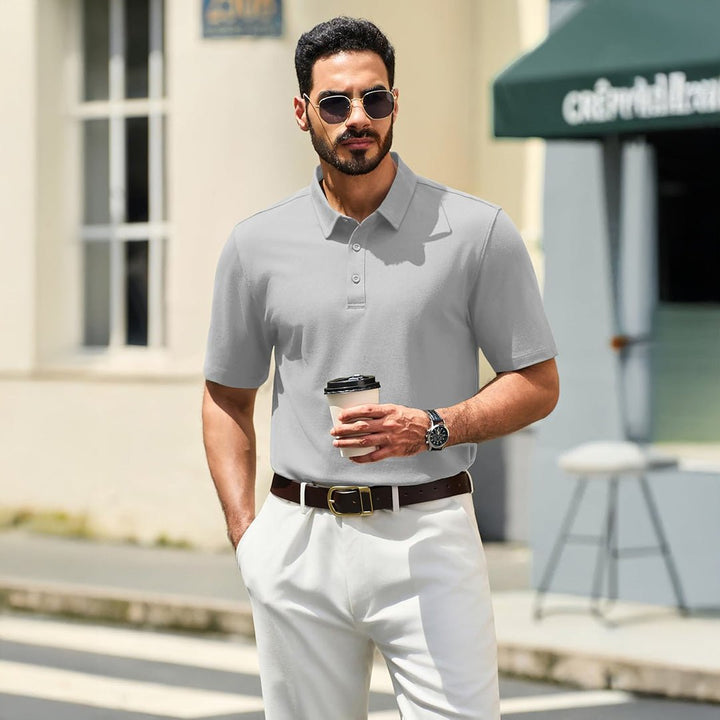 Men's Pique Polo Shirt Short Sleeve Cooling Golf Top - LT25M1399