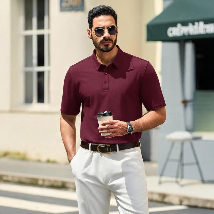 Men's Pique Polo Shirt Short Sleeve Cooling Golf Top - LT25M1399