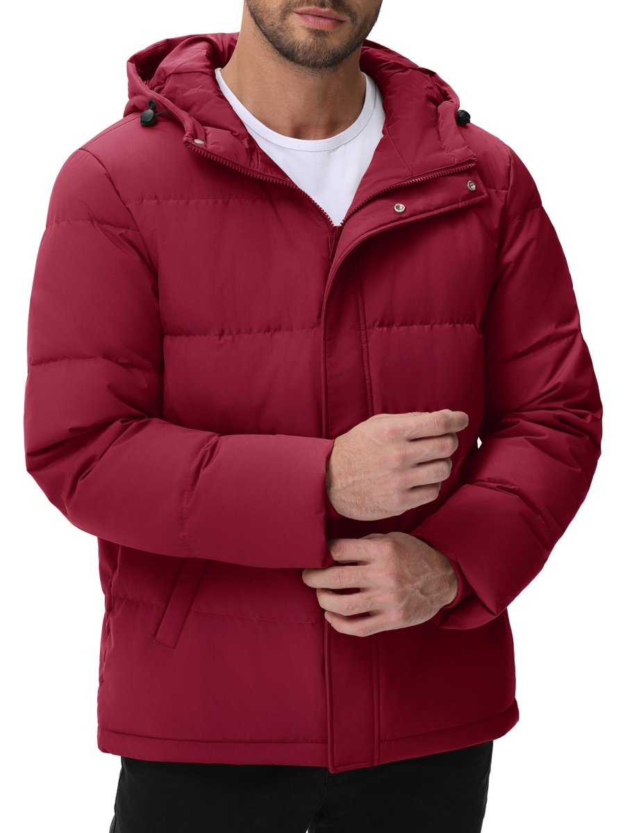 TACVASEN Wine Red Men's Puffer Jacket Hooded Down Jacket