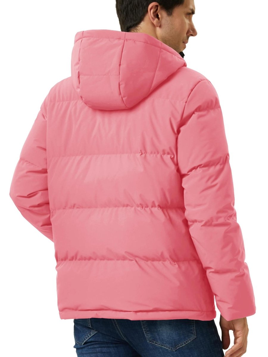TACVASEN Grey Pink Men's Puffer Jacket Hooded Down Jacket