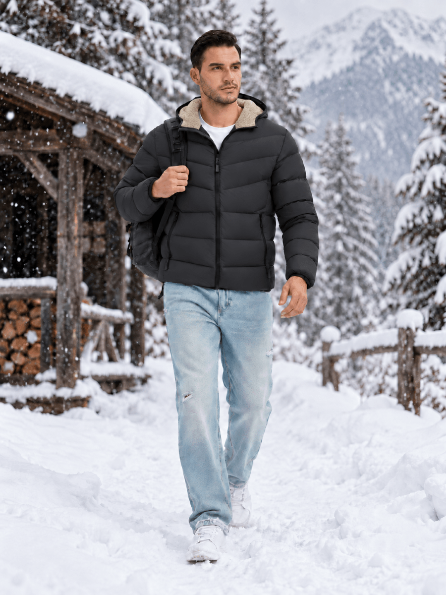 TACVASEN Black/Brown Men's Puffer Sherpa Lined Winter Jacket