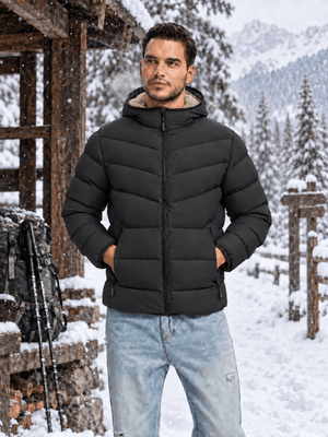 TACVASEN Black/Brown Men's Puffer Sherpa Lined Winter Jacket