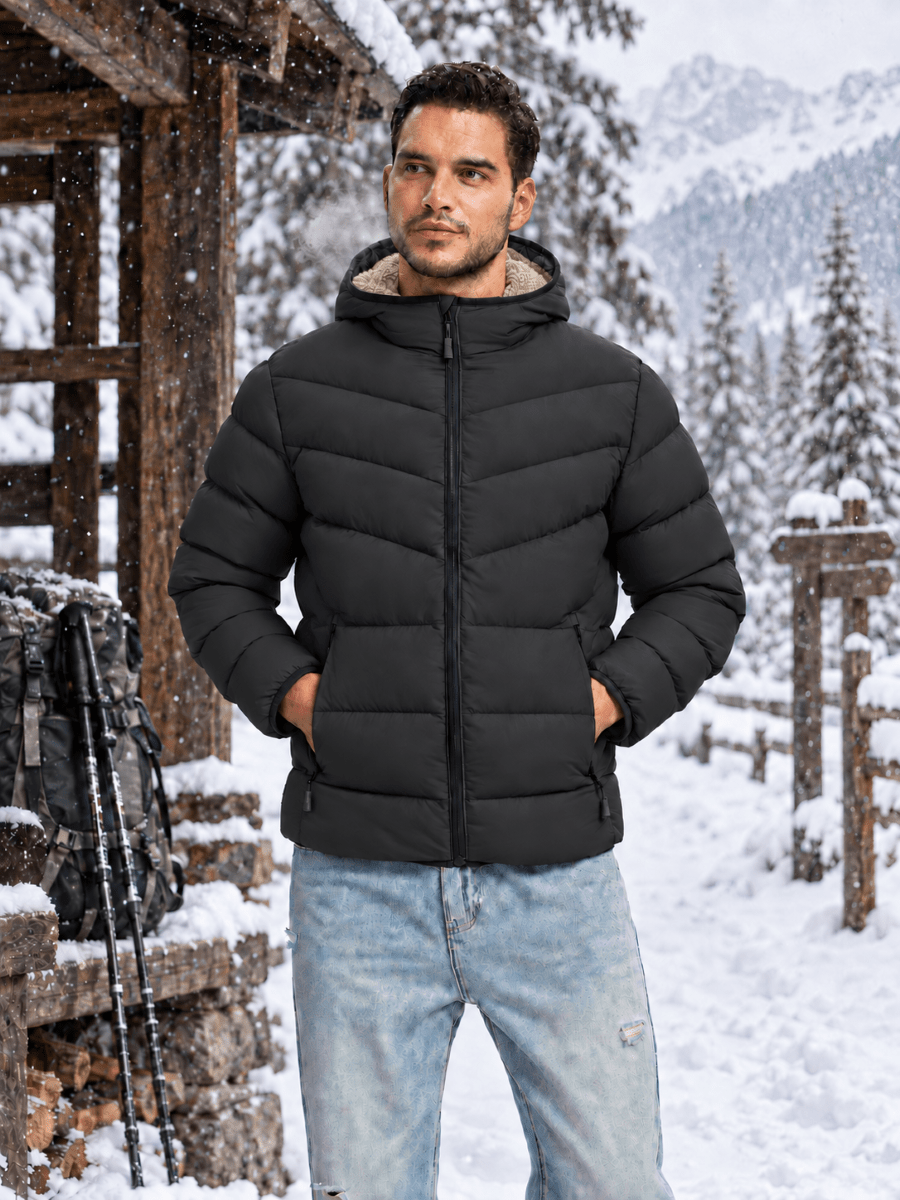 TACVASEN Black/Brown Men's Puffer Sherpa Lined Winter Jacket