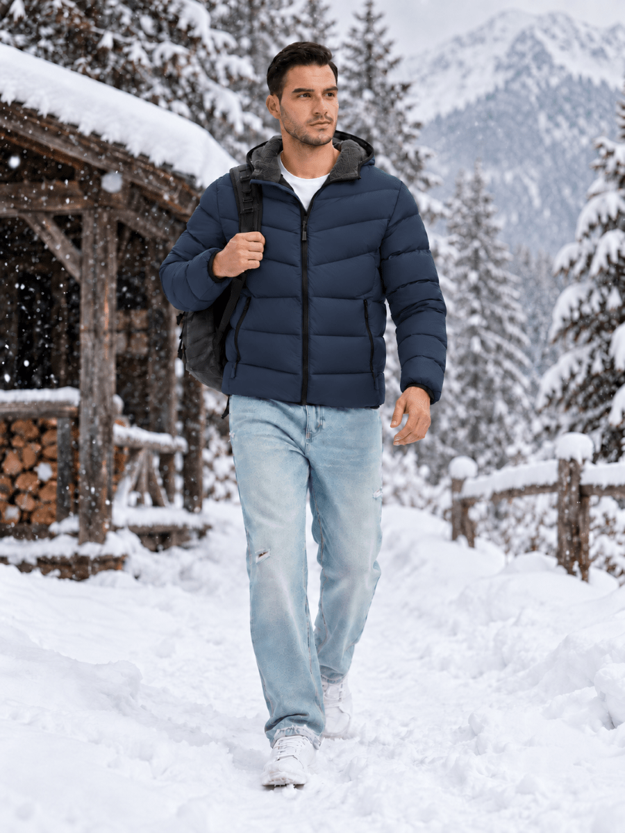 TACVASEN Navy Men's Puffer Sherpa Lined Winter Jacket