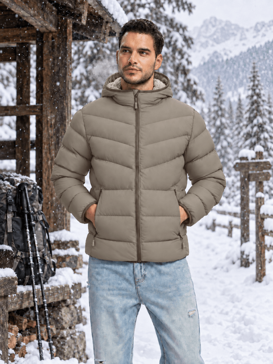TACVASEN Coffee Brown Men's Puffer Sherpa Lined Winter Jacket
