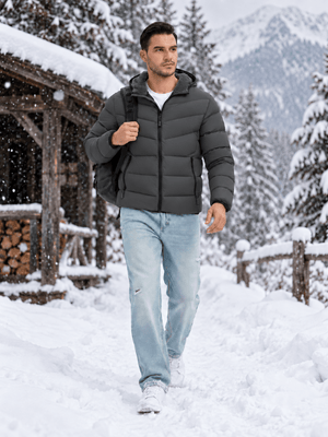 TACVASEN Dark Grey Men's Puffer Sherpa Lined Winter Jacket