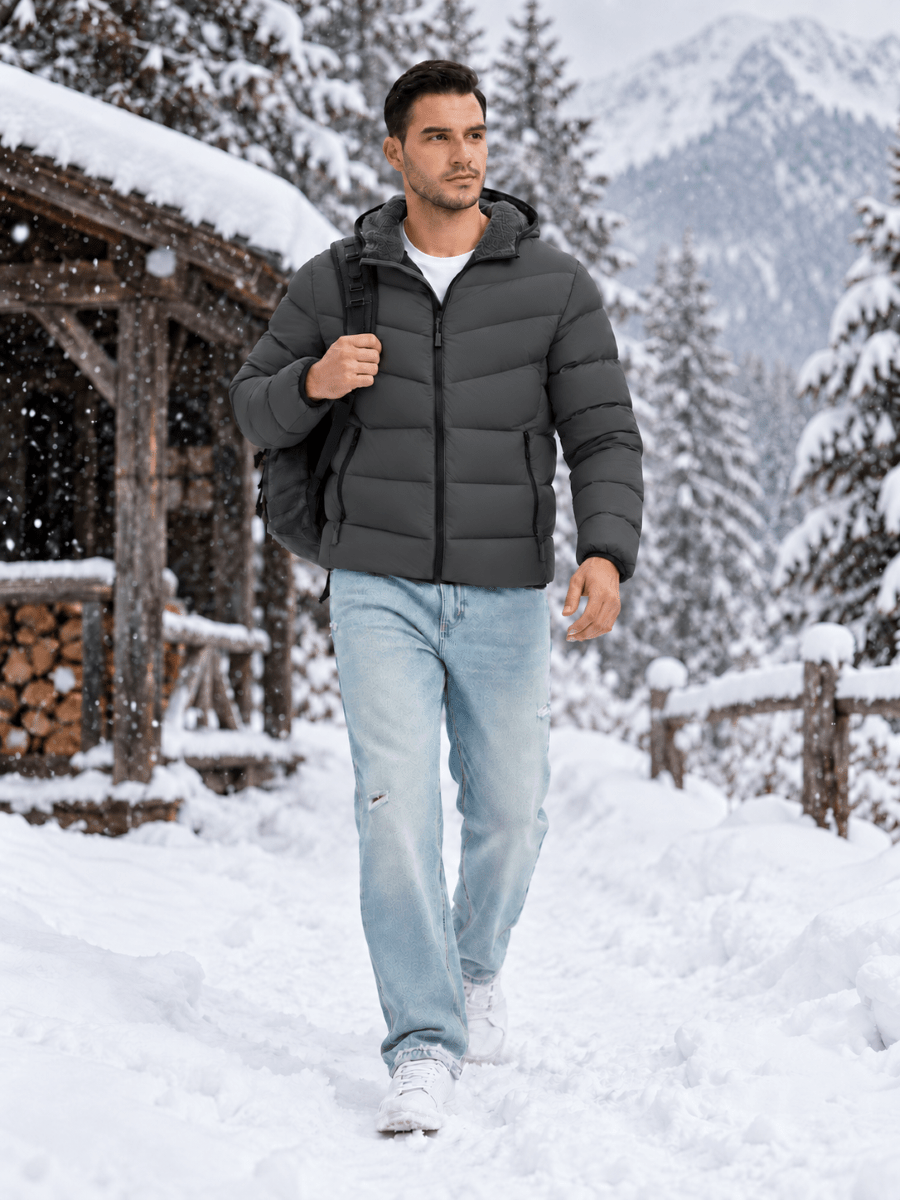 TACVASEN Dark Grey Men's Puffer Sherpa Lined Winter Jacket