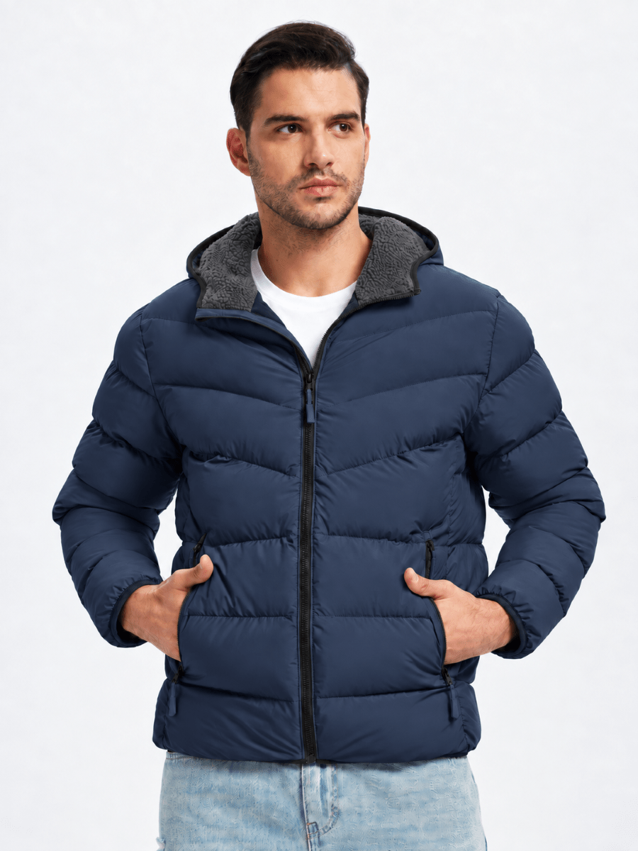 TACVASEN Navy Men's Puffer Sherpa Lined Winter Jacket
