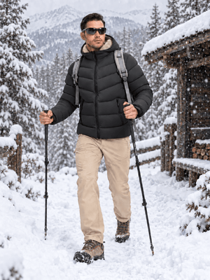 TACVASEN Black/Brown Men's Puffer Sherpa Lined Winter Jacket