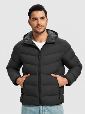 TACVASEN Black/Dark Grey Men's Puffer Sherpa Lined Winter Jacket