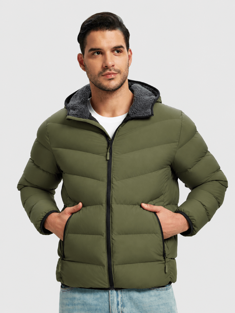 TACVASEN Army Green Men's Puffer Sherpa Lined Winter Jacket