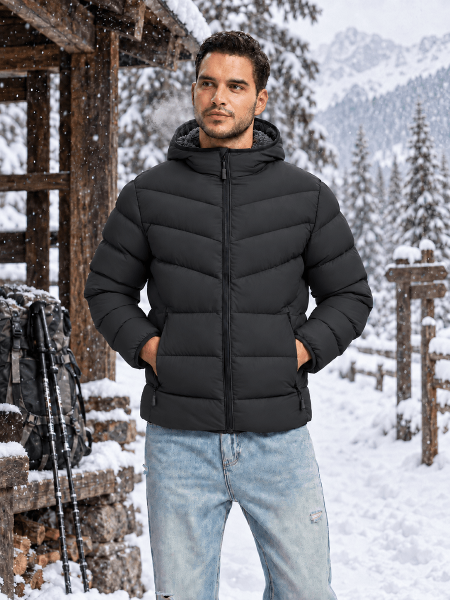 TACVASEN Black/Dark Grey Men's Puffer Sherpa Lined Winter Jacket