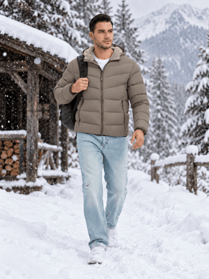 TACVASEN Coffee Brown Men's Puffer Sherpa Lined Winter Jacket