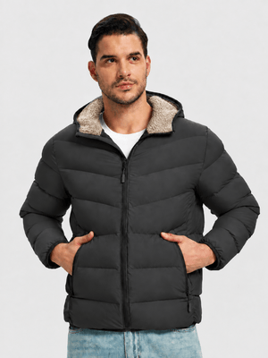 TACVASEN Black/Brown Men's Puffer Sherpa Lined Winter Jacket