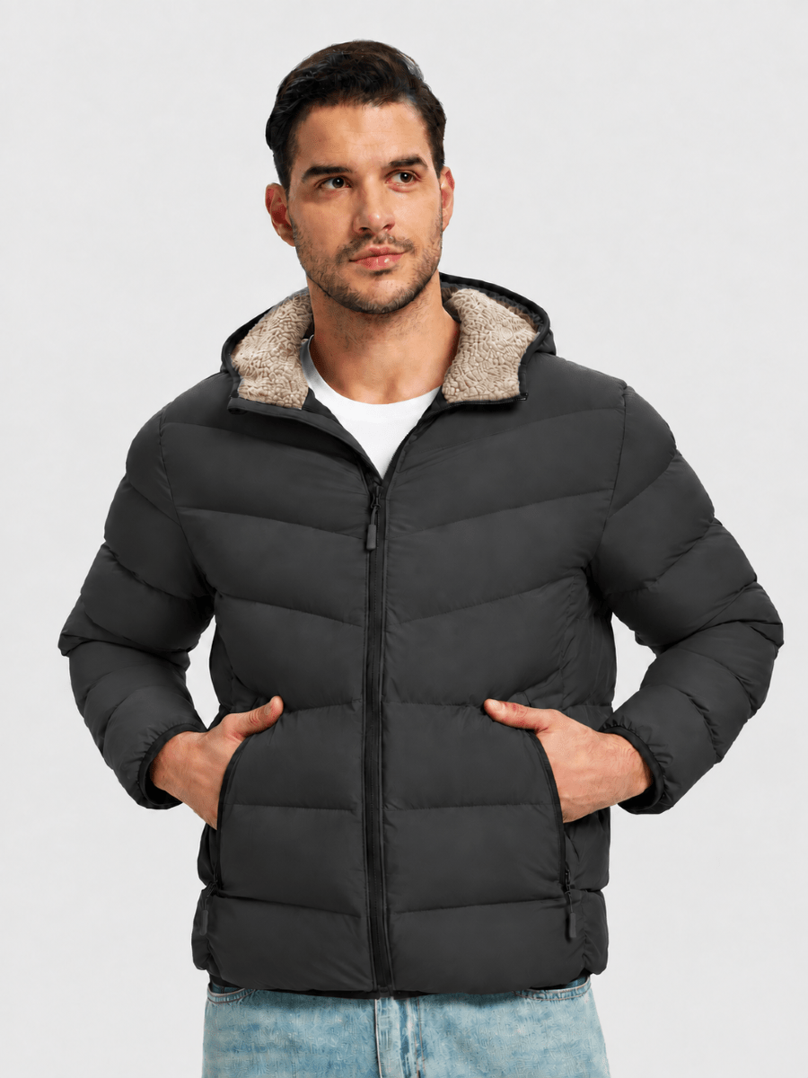 TACVASEN Black/Brown Men's Puffer Sherpa Lined Winter Jacket