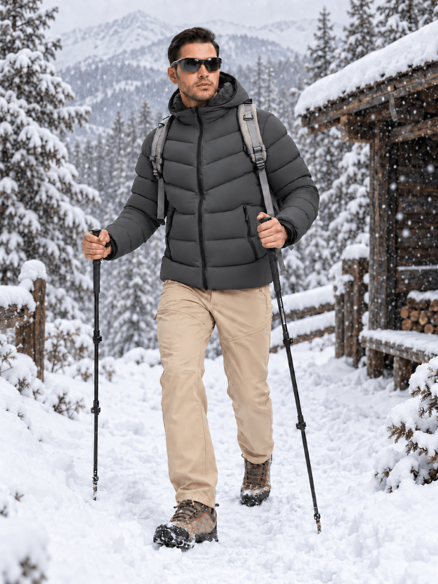 TACVASEN Dark Grey Men's Puffer Sherpa Lined Winter Jacket