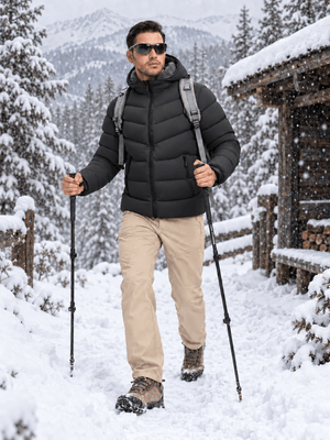 TACVASEN Black/Dark Grey Men's Puffer Sherpa Lined Winter Jacket