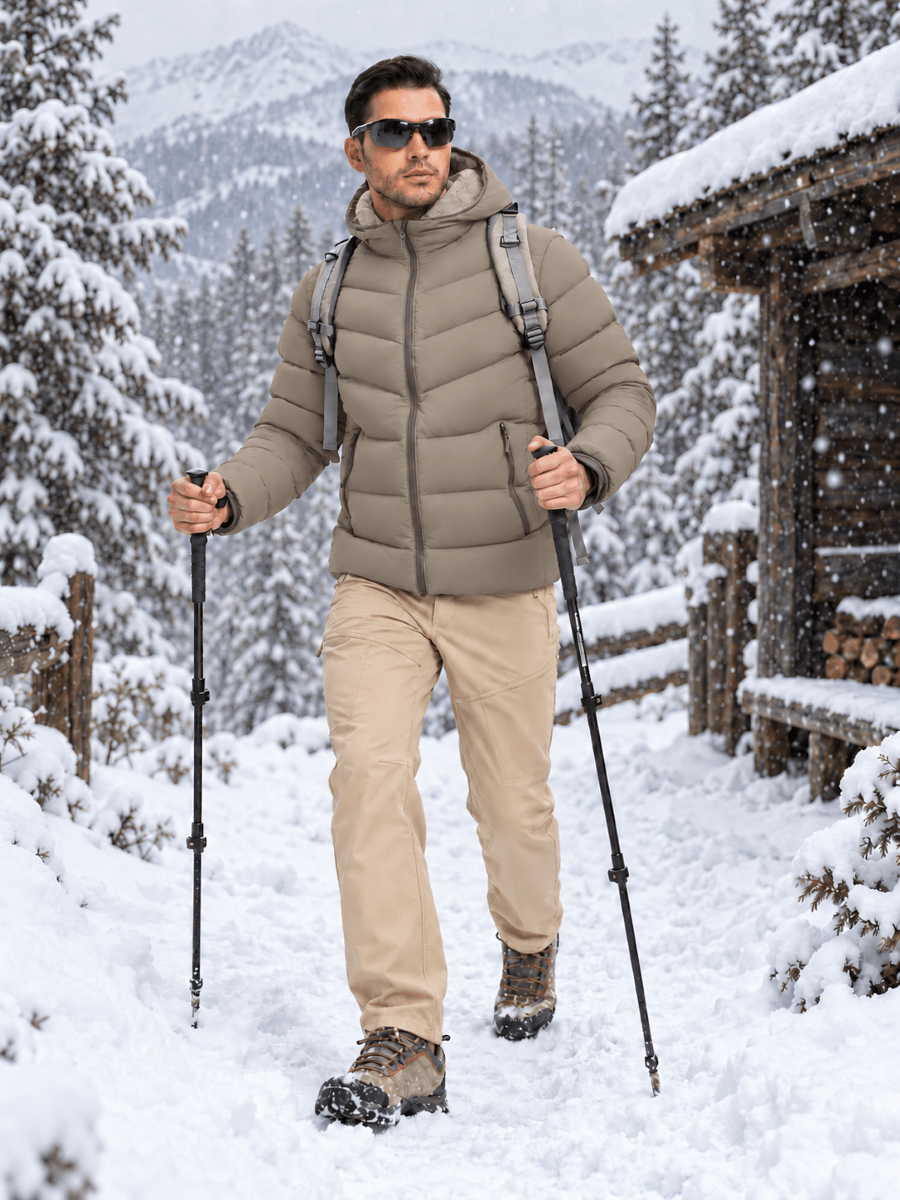 TACVASEN Coffee Brown Men's Puffer Sherpa Lined Winter Jacket