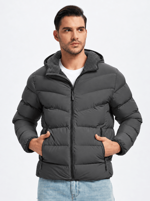 TACVASEN Dark Grey Men's Puffer Sherpa Lined Winter Jacket