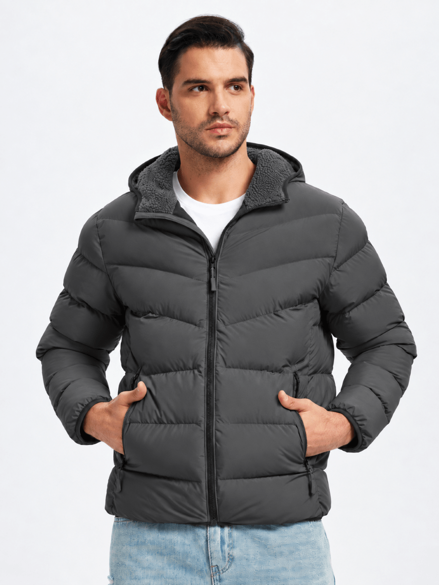 TACVASEN Dark Grey Men's Puffer Sherpa Lined Winter Jacket
