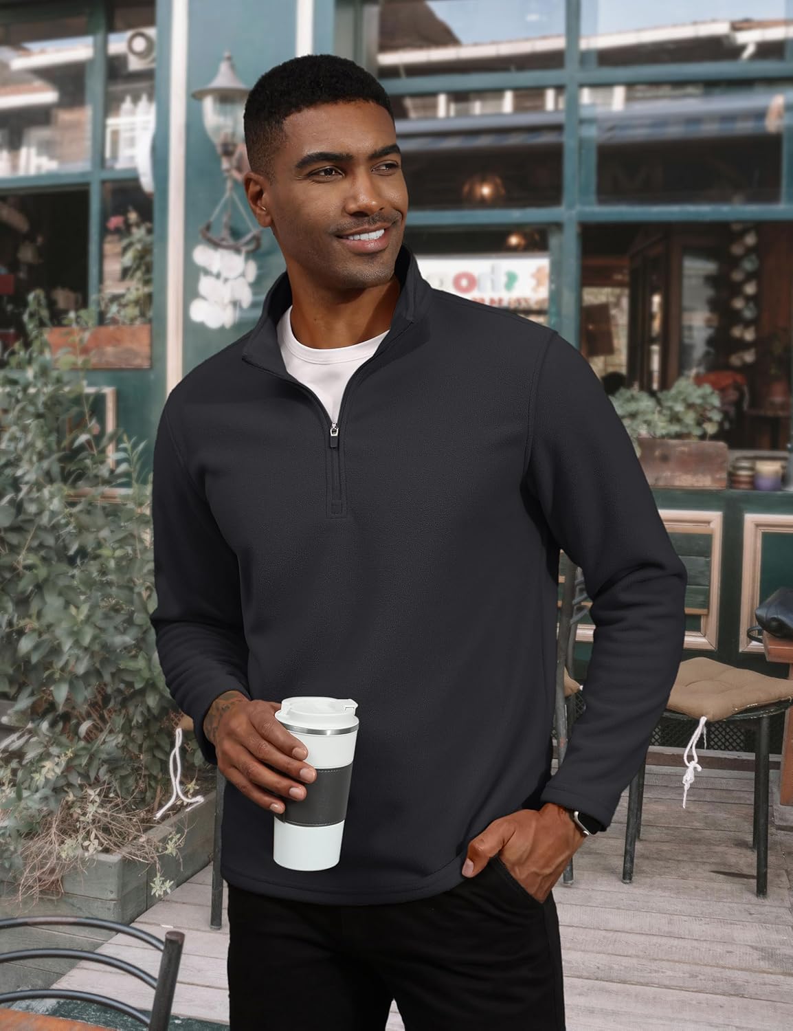 TACVASEN Black Men's Pullover Workout Fleece 1/4 Zip Uncw Vintage Sweatshirts