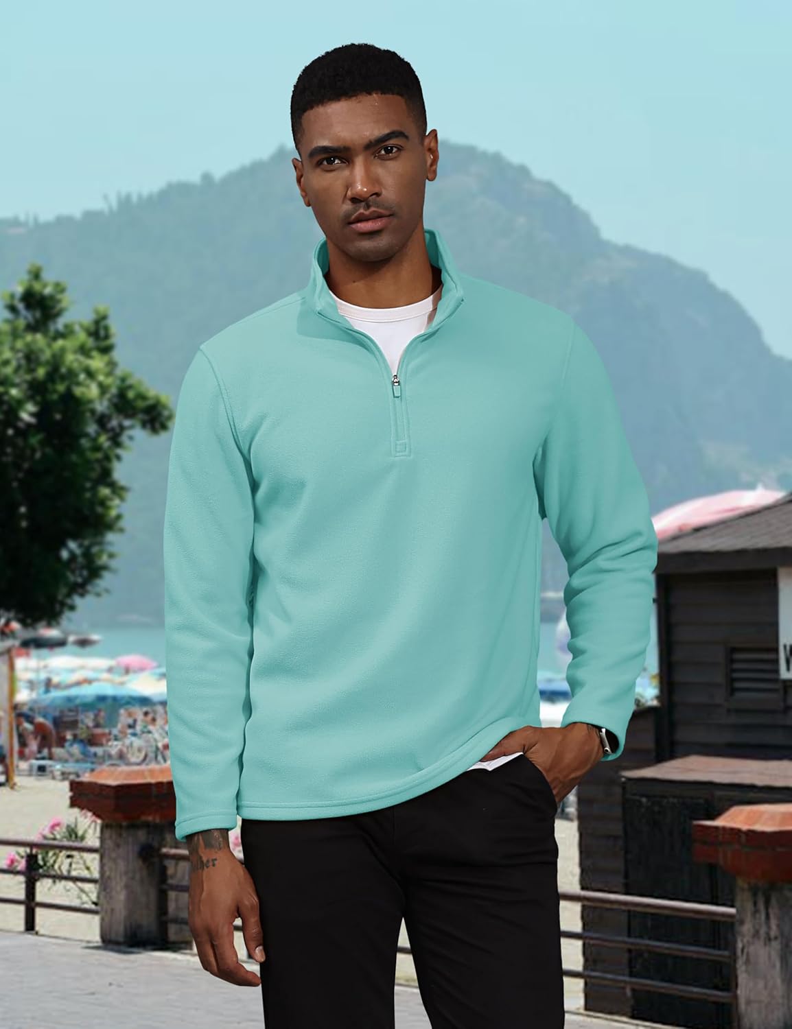 TACVASEN Grey Green Men's Pullover Workout Fleece 1/4 Zip Uncw Vintage Sweatshirts