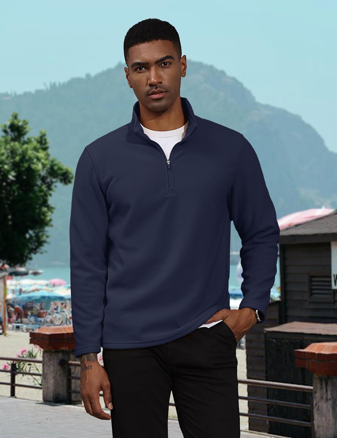 TACVASEN Light Grey Men's Pullover Workout Fleece 1/4 Zip Uncw Vintage Sweatshirts