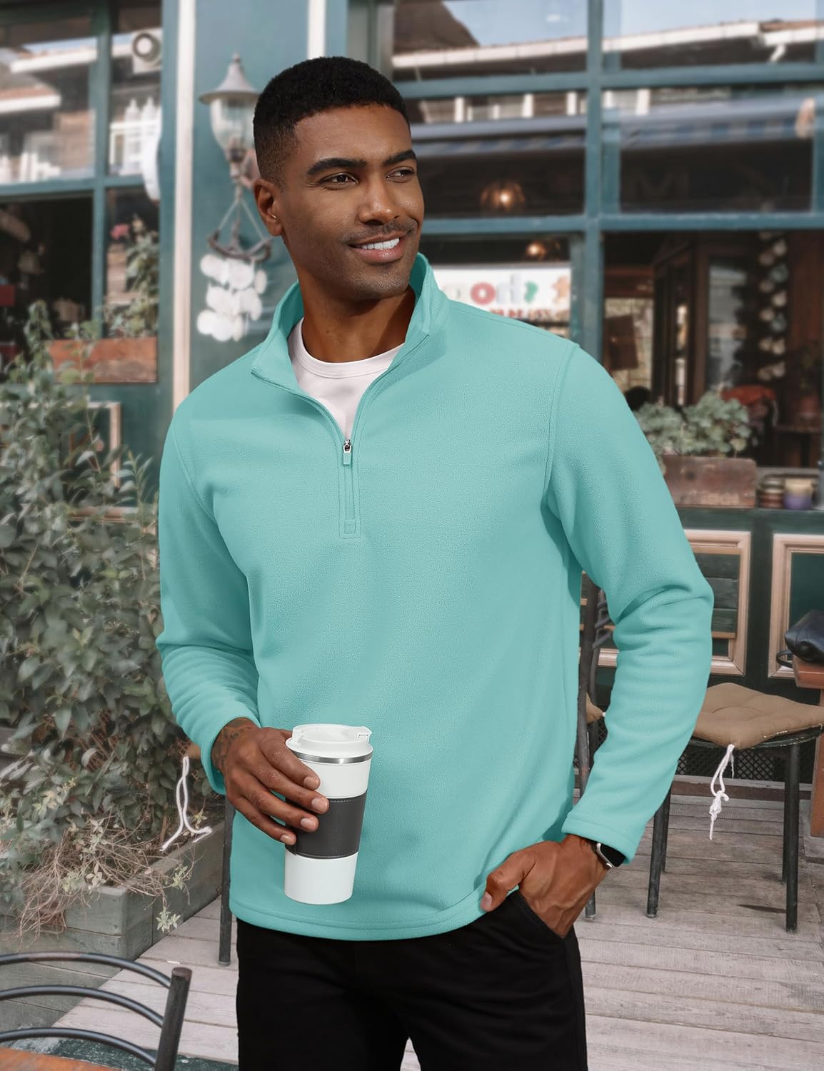 TACVASEN Grey Green Men's Pullover Workout Fleece 1/4 Zip Uncw Vintage Sweatshirts