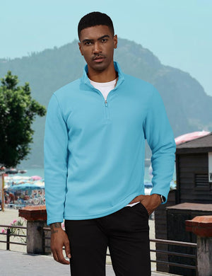 TACVASEN Aqua Blue Men's Pullover Workout Fleece 1/4 Zip Uncw Vintage Sweatshirts