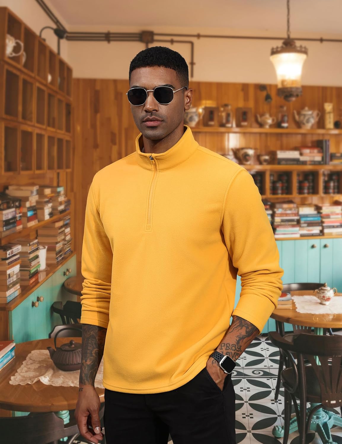 TACVASEN Yellow Men's Pullover Workout Fleece 1/4 Zip Uncw Vintage Sweatshirts