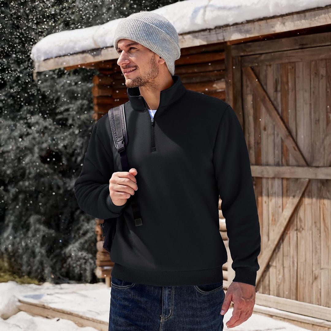 TACVASEN Black Men's Quarter Zip Fleece Pullover Warm Winter Sweatshirt