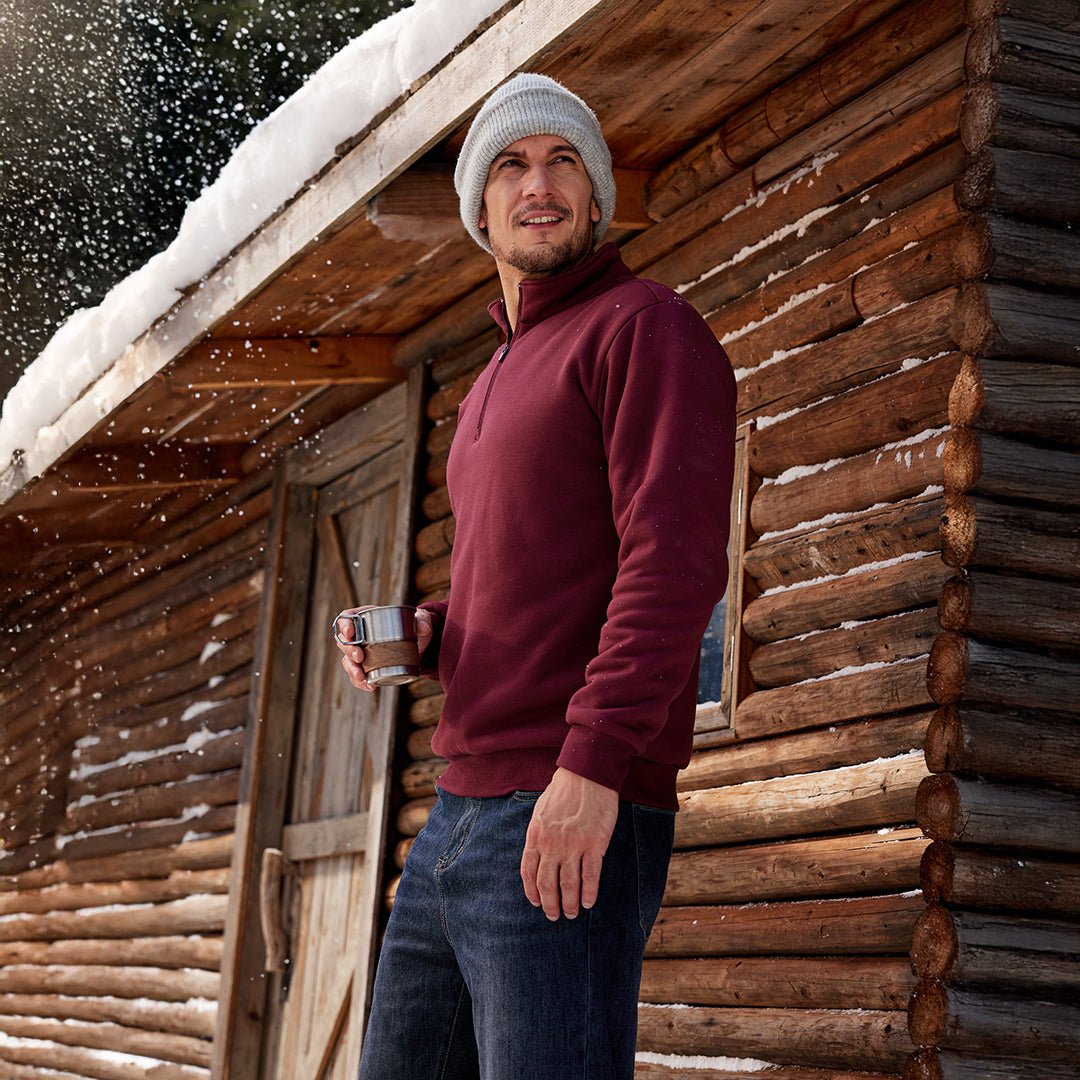 TACVASEN Wine Men's Quarter Zip Fleece Pullover Warm Winter Sweatshirt