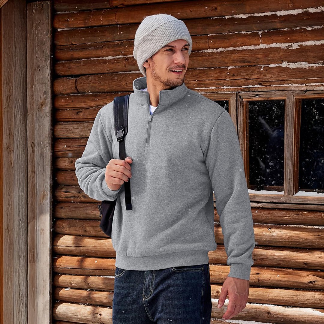 TACVASEN Light Grey Men's Quarter Zip Fleece Pullover Warm Winter Sweatshirt