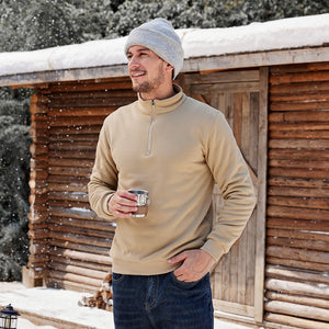 TACVASEN Khaki Men's Quarter Zip Fleece Pullover Warm Winter Sweatshirt