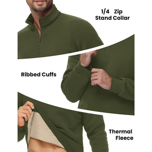 TACVASEN Army Green Men's Quarter Zip Fleece Pullover Warm Winter Sweatshirt