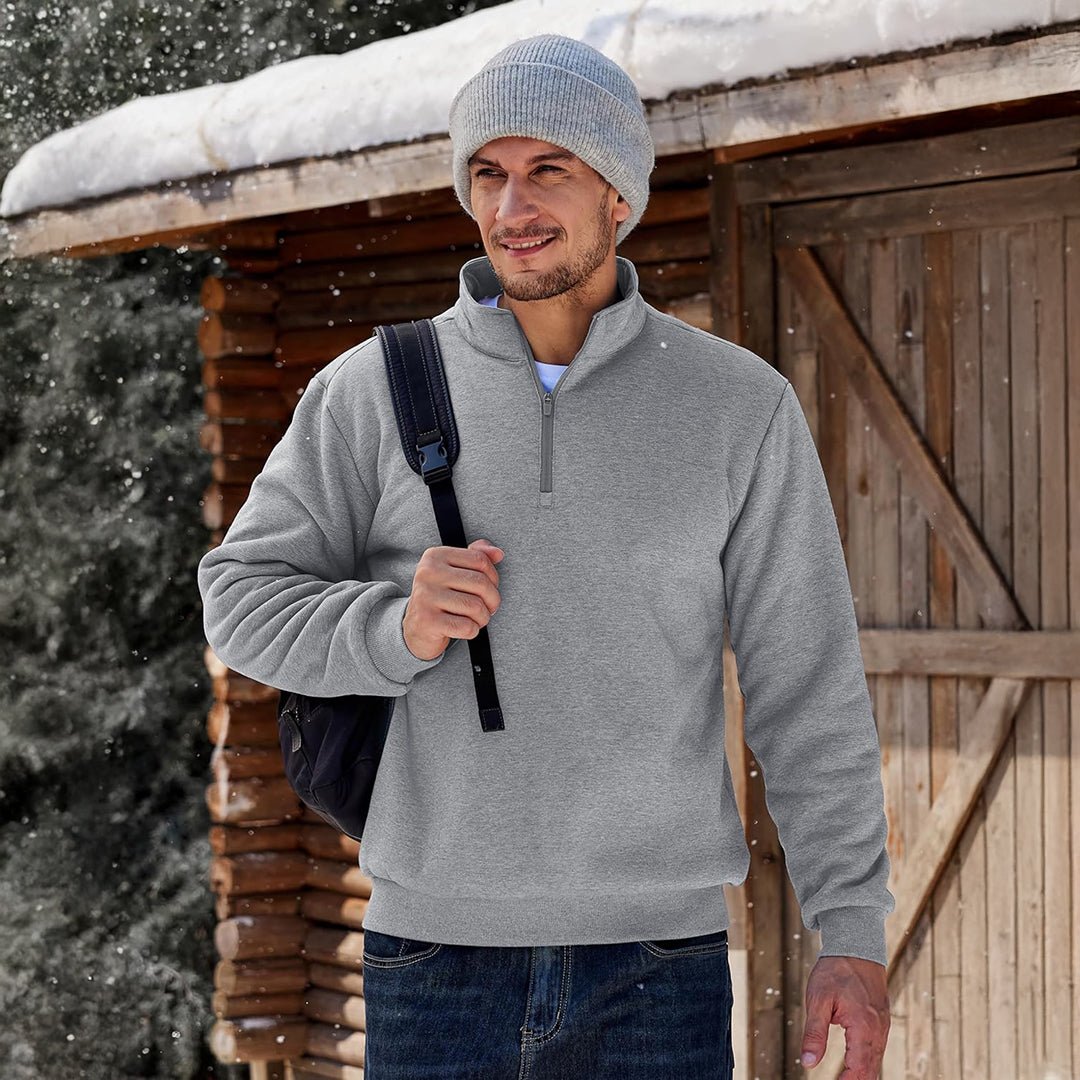TACVASEN Light Grey Men's Quarter Zip Fleece Pullover Warm Winter Sweatshirt
