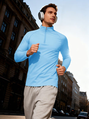 TACVASEN Light Blue Men's Quarter Zip Pullover Long Sleeve
