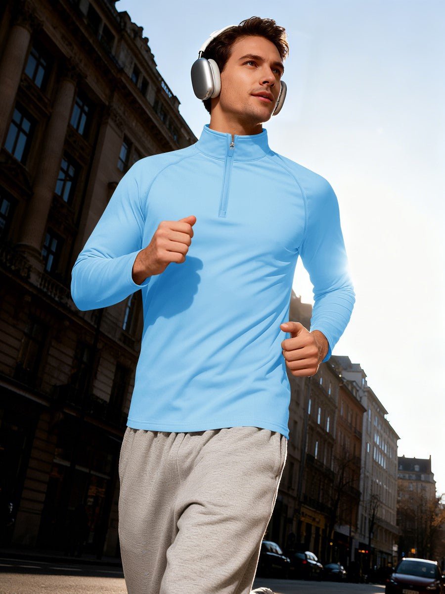 TACVASEN Light Blue Men's Quarter Zip Pullover Long Sleeve