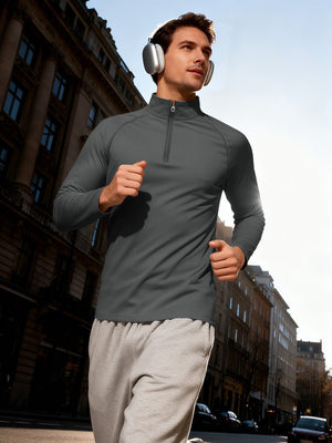 TACVASEN Dark Grey Men's Quarter Zip Pullover Long Sleeve