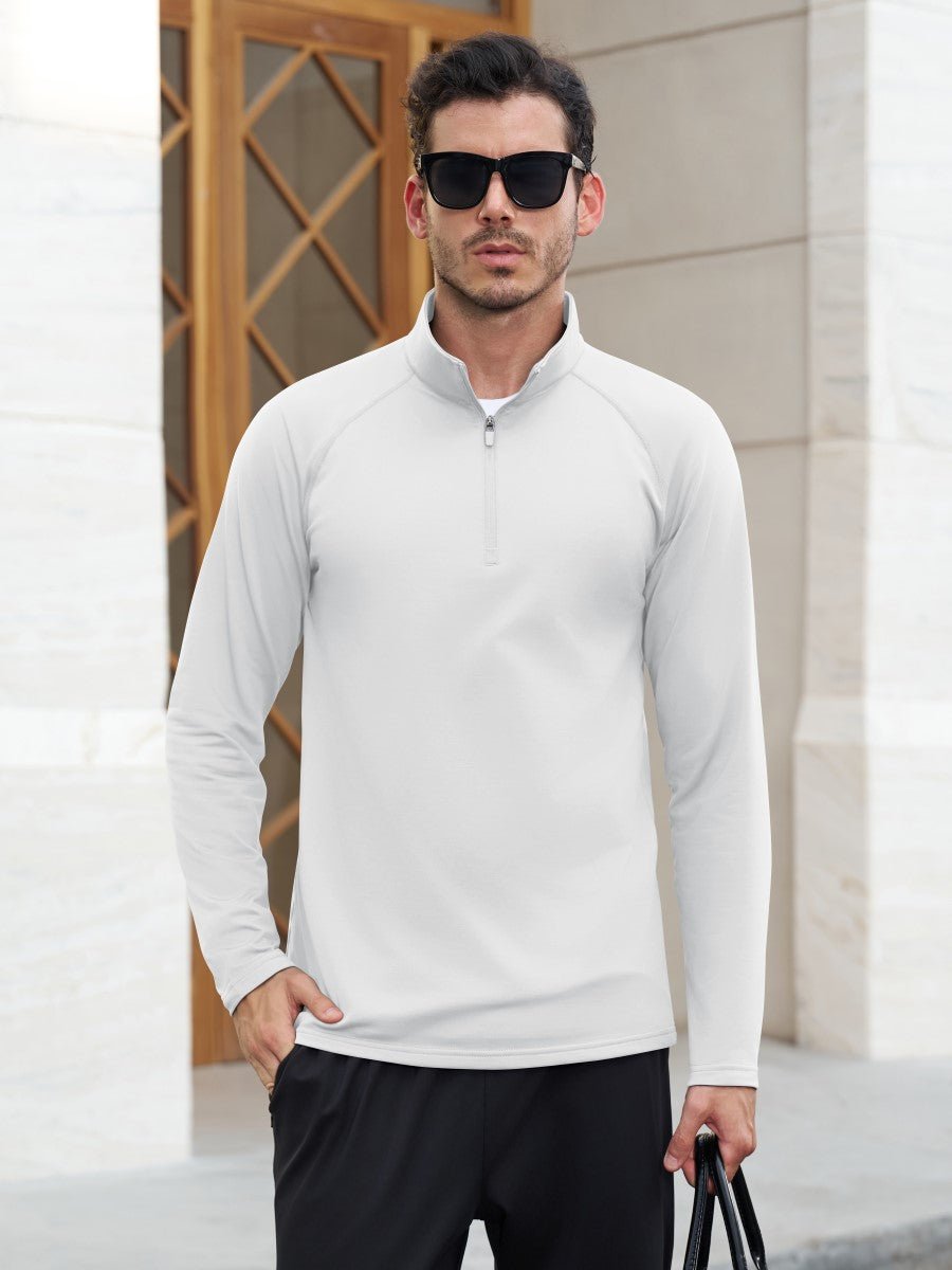 TACVASEN White Men's Quarter Zip Pullover Long Sleeve